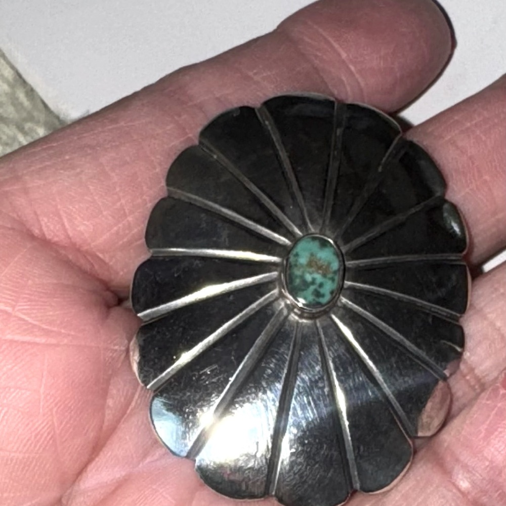 Vintage BC Navajo Sterling Silver Turquoise Brooch
